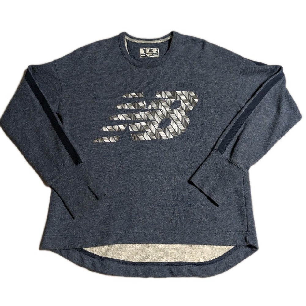 New Balance Womens Small Graphic‎ Sweatshirt Blue High Low Hem Pullover